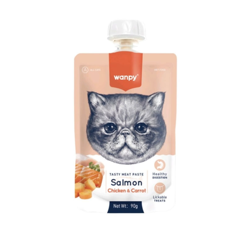 Wanpy Gatos Tasty Meat Paste Salmón, Pollo y Zanahoria 90 g