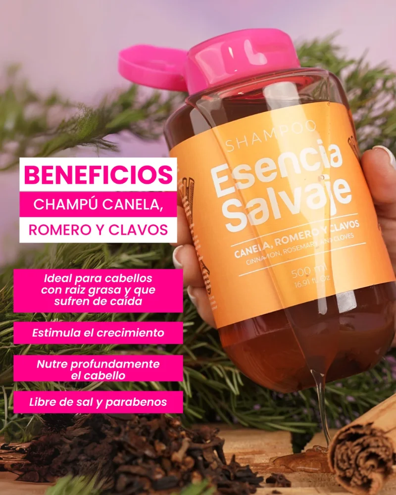 SHAMPOO CANELA ROMERO Y CLAVOS ESENCIA SALVAJE