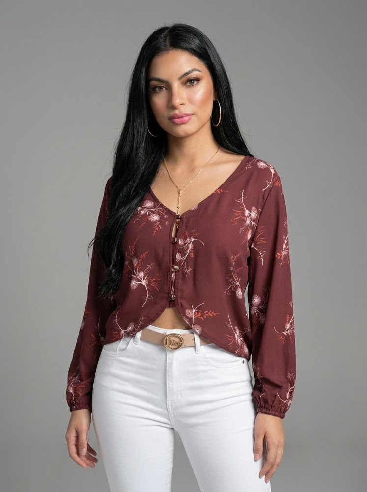 Blusa crop floral vino
