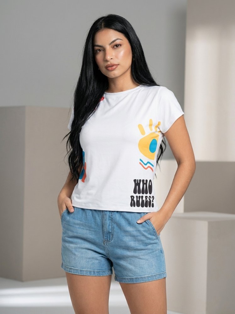 Camiseta "Who Rules" estampado pop