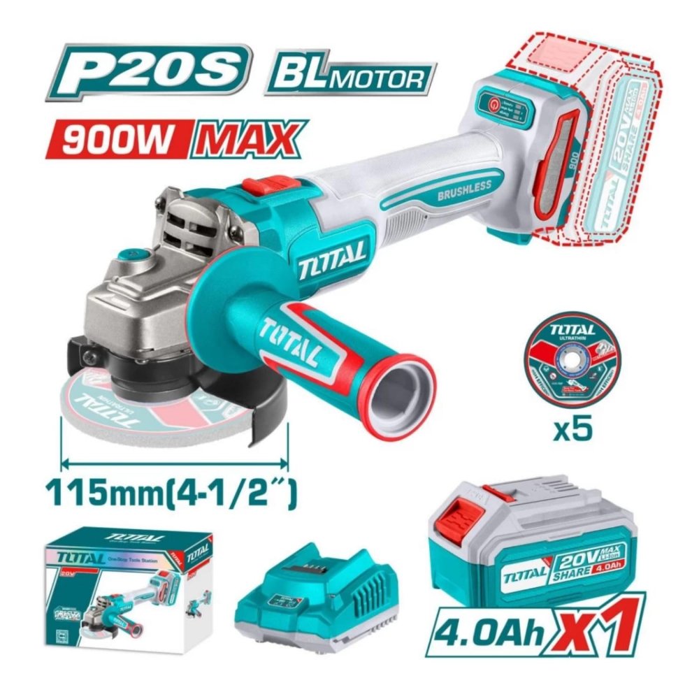 Total amolador 4 1/2" 20v 4.0AH inalambrica