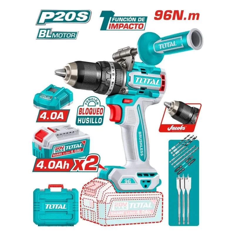 Total atornillador 20V 4.0AH 2BT. percutor