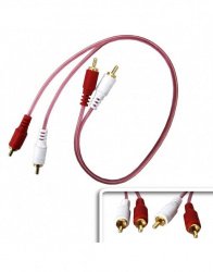 989CABLE RCA PARA AUDIO DXR 081-210 ROJO TRANSPARENTE CON PLUGS DORADOS 2 PLUGS RCA - 2 PLUGS RCA DE 45 CM
