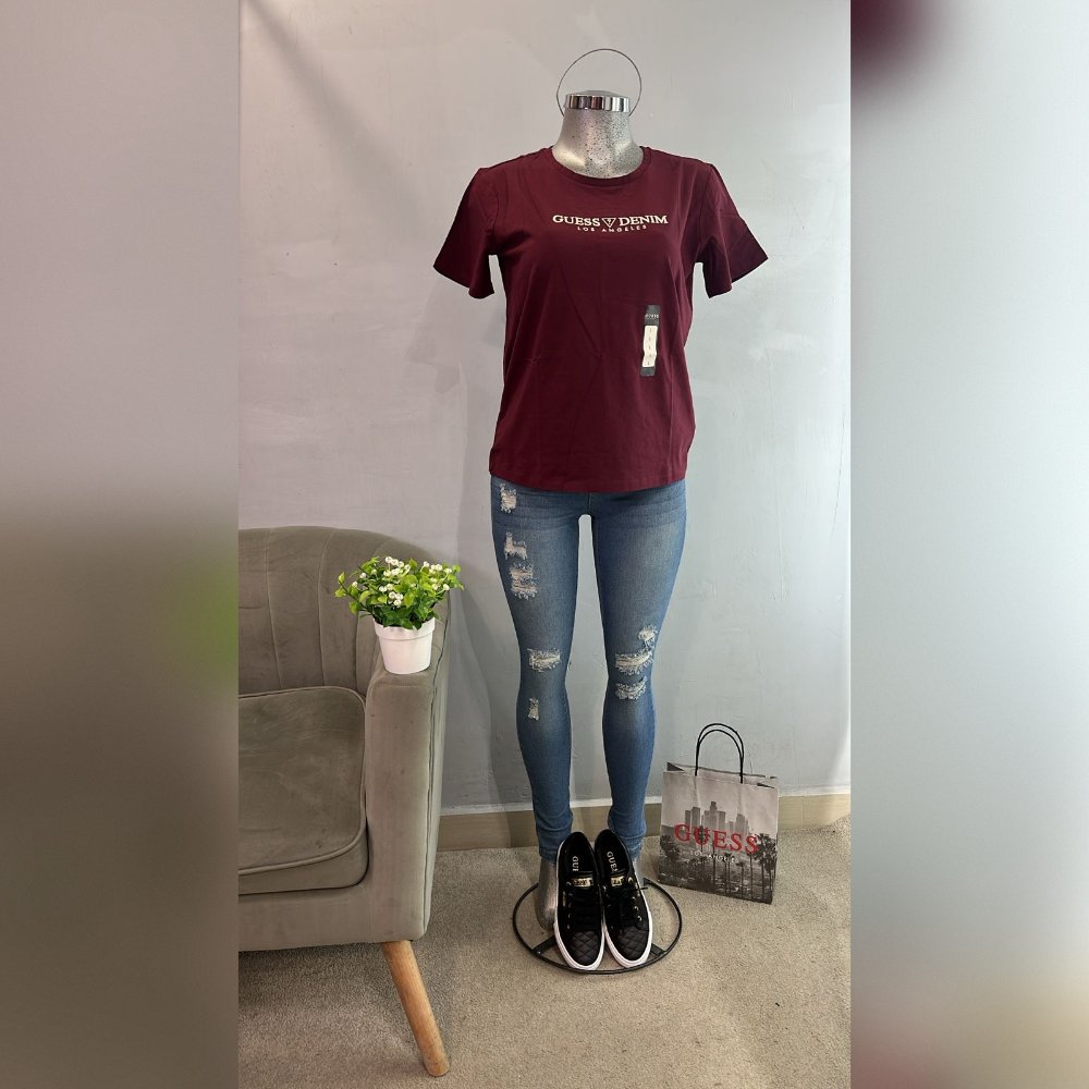 Cami Embroidered Logo Tee  Color: Petite syrah