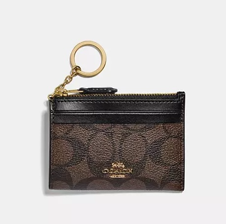 Coach Mini Skinny Id Case Signature Canvas Brown/Black