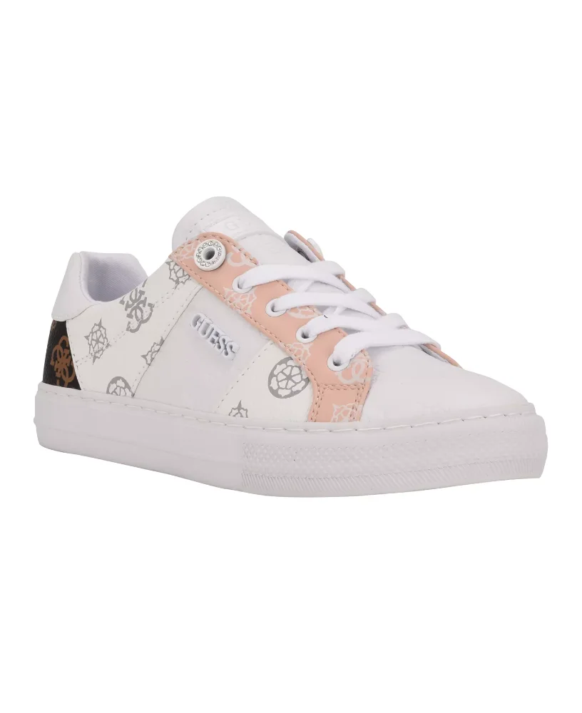 GUESS Women's Loven Lace-Up Sneakers 5.5M, Light Pink/Dark Brown Logo