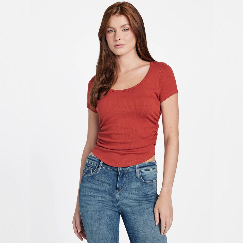 Rylie Ribbed Top Color: Sonoran red