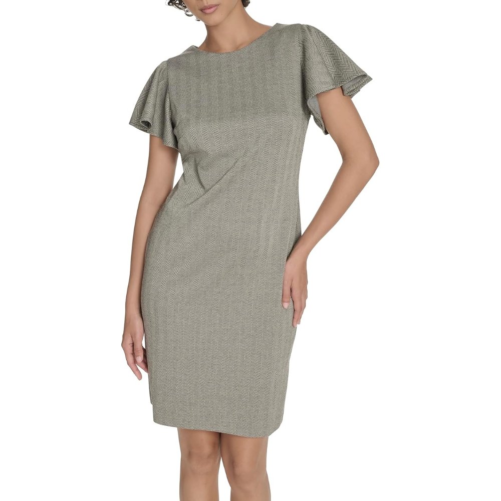 Tommy Hilfiger Flutter Sleeve Herringbone Sheath Dress