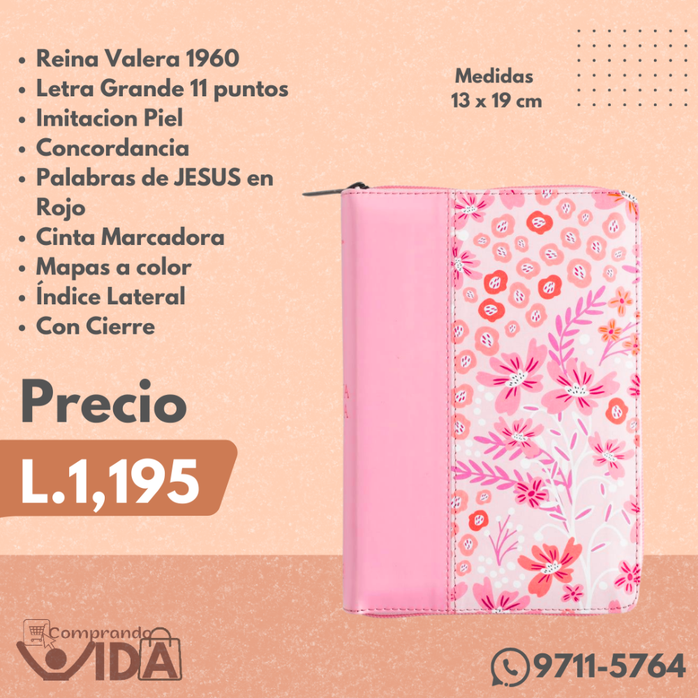 BIBLIA COMPACTA ROSA FLORAL 11 PT
