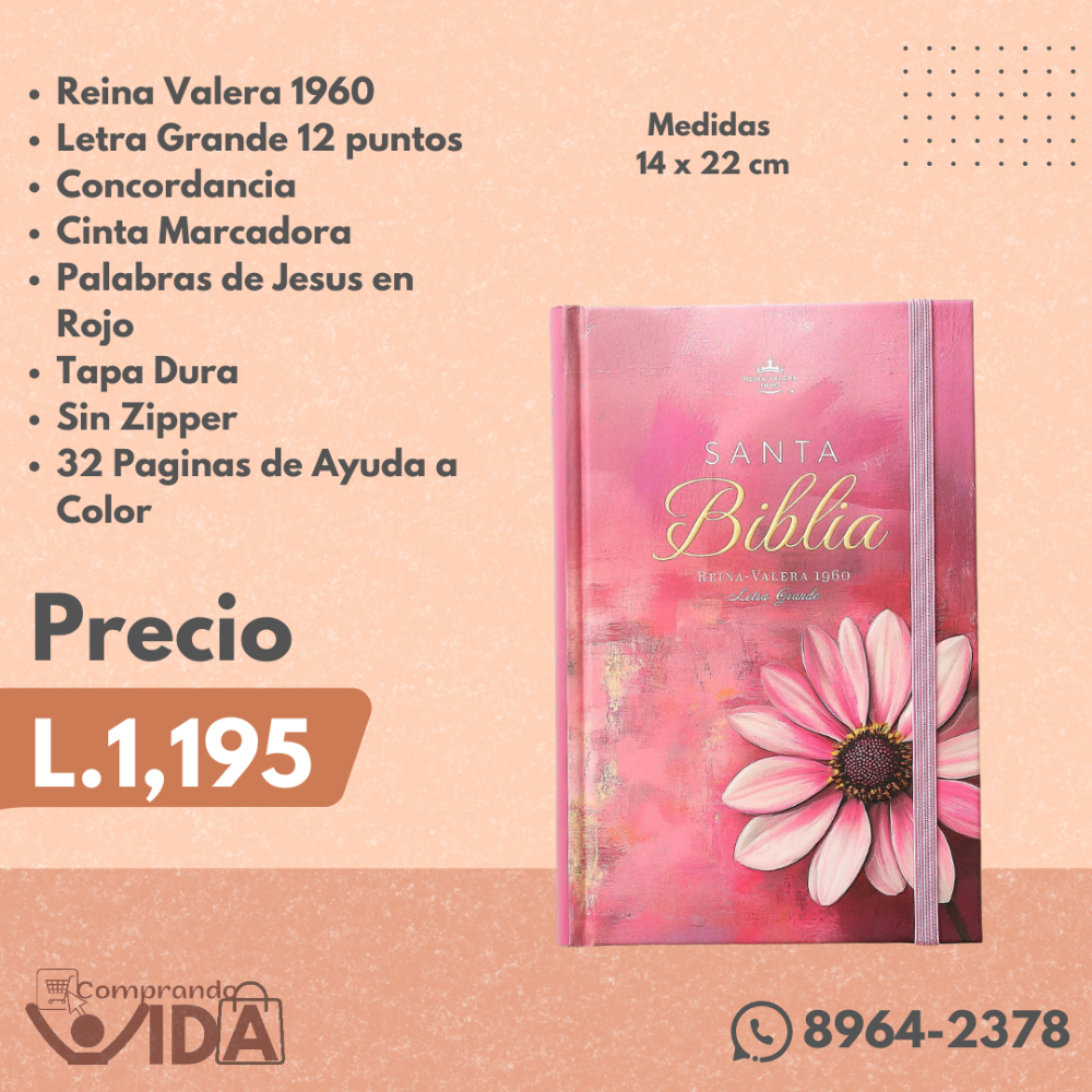 BIBLIA TAPA DURA LETRA GRANDE FLOR ROSA