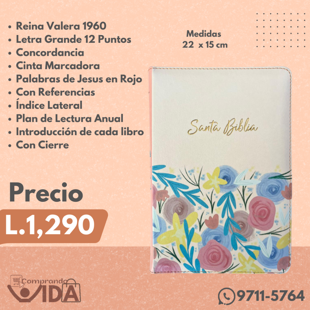 BIBLIA HOLMAN CREMA FLORES 12 PT