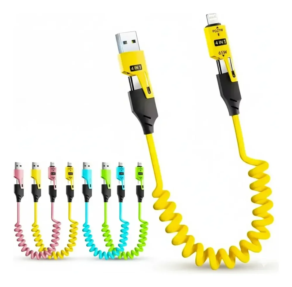 Cable USB-C 4 en 1 65W Carga Rápida Resorte Lightning