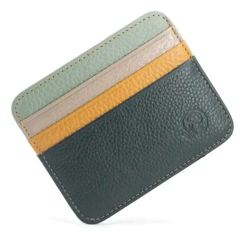Tarjetero De Cuero Genuino Unisex Delgado Para Tarjetas