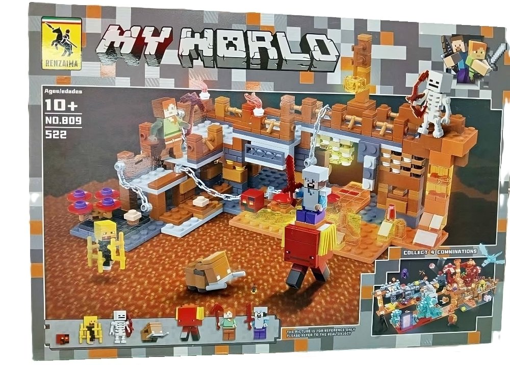 Juego de bloques armables My Wolrd - 522 Piezas - Escena del inframundo + 7 minifiguras de animales
