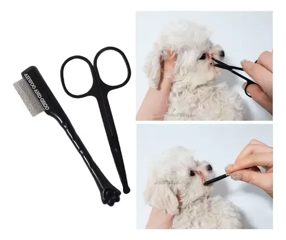 Kit Peine Facial Para Mascotas + Tijeras Limpieza Ojos Perro