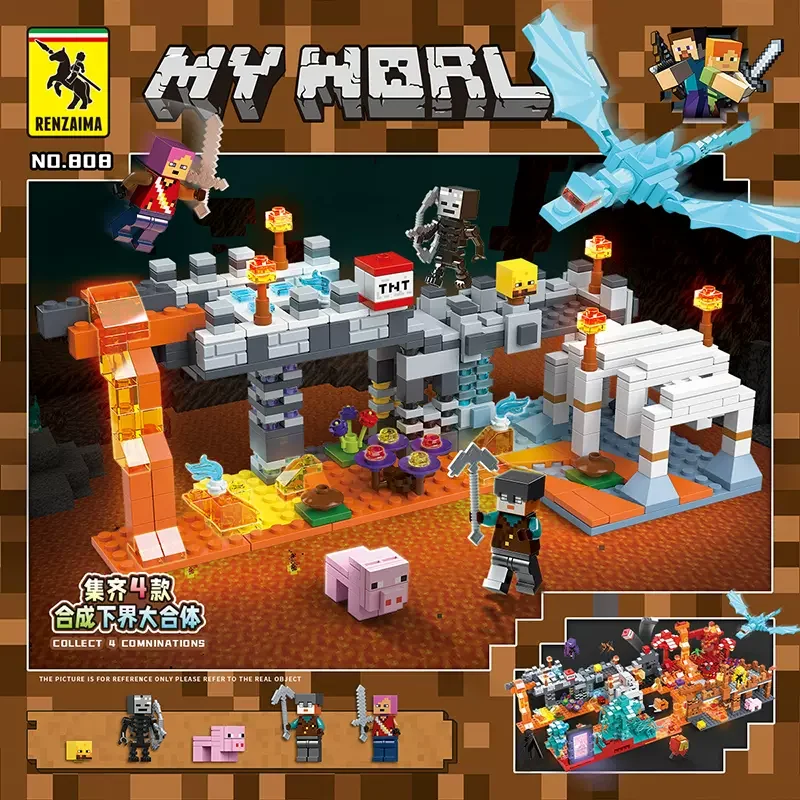 Juego de bloques armables My Wolrd - 506 Piezas - Dragón del Bosque de Hielo y Nieve del Inframundo + 5 minifiguras