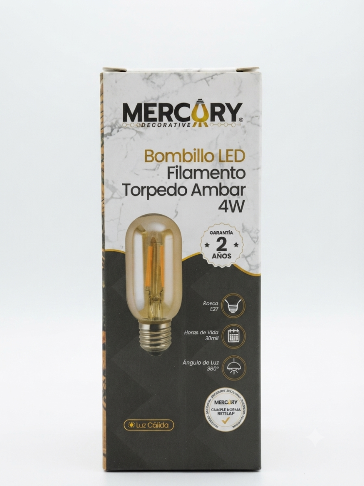 BOMBILLO LED FILAMENTO TORPEDO AMBAR IBL96 4W