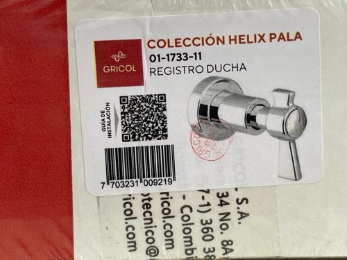 REGISTRO DUCHA HELIX PALA CR - 01-1733-11 GRICOL
