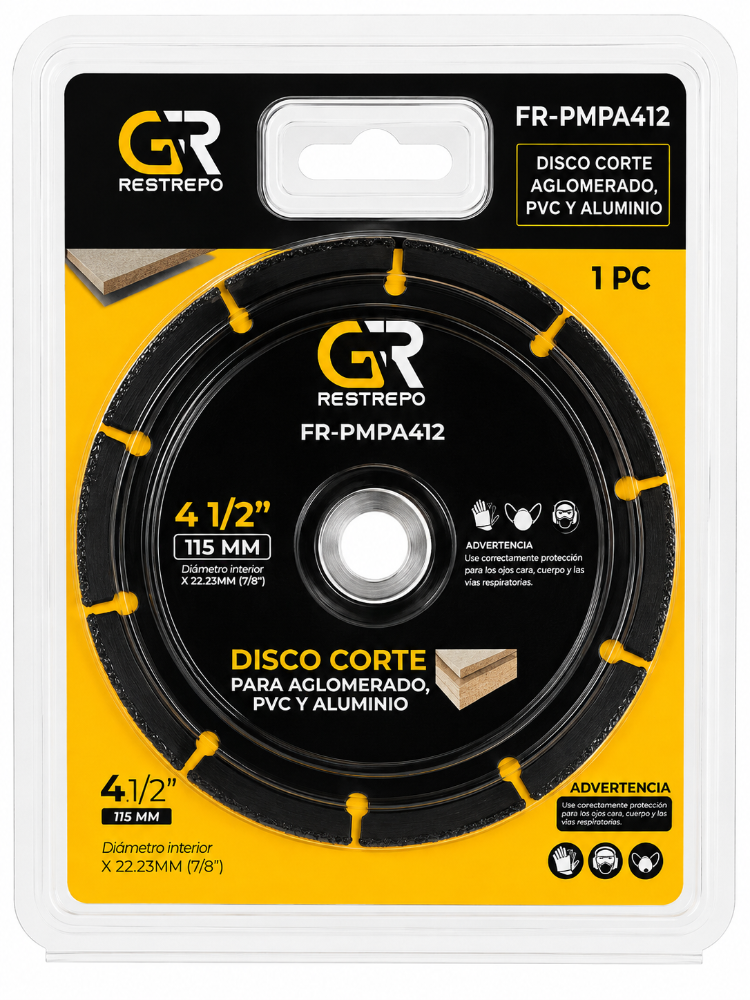 DISCO CORTE AGLOMERADO PVC Y ALUMINIO 4 1/2" MARCA GR RESTREPO