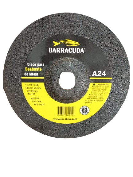 DISCO PARA DESBASTE DE METAL BARRACUDA 7" X 1/4" X 7/8" (A24)