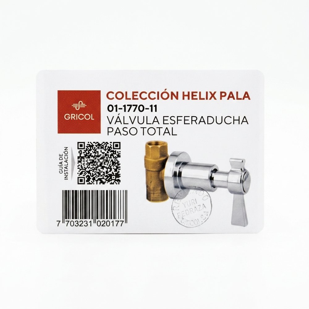 VALVULA ESFERA DUCHA PASO TOTAL HELIX - 01-1770-11 GRICOL