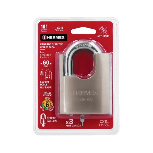 CANDADO DE HIERRO CON CORAZA, 60MM, HERMEX