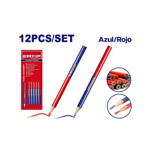 LÁPIZ/ CRAYON AZUL Y ROJO ALBAÑIL X CAJA EMTOP