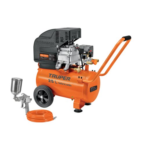 KIT COMPRESOR LUBRICADO 25L, MANGUERA Y PISTOLA, 127V, TRUPER
