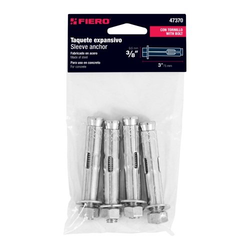 BOLSA CON 4 TAQUETES EXPANSIVOS DE 3/8 CON TORNILLO, FIERO