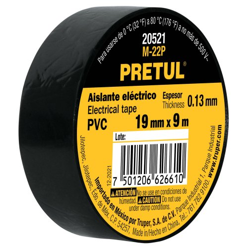 CINTA DE AISLAR DE 9M X 19MM, NEGRA, PRETUL