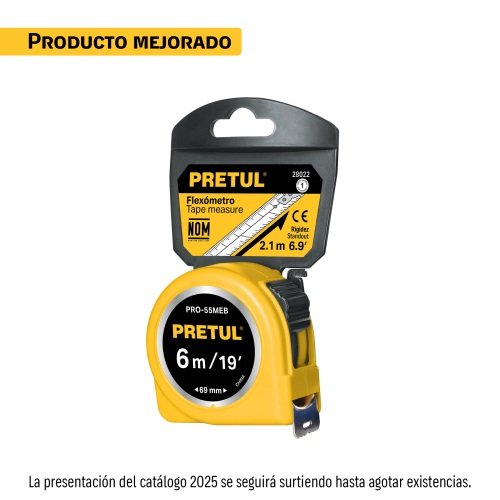 FLEXOMETRO AMARILLO 5,5M CINTA 25 MM EN TARJETA, PRETUL