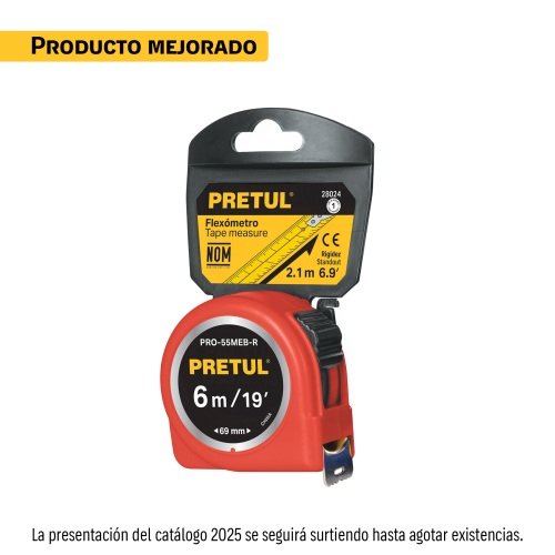 FLEXOMETRO ROJO 5.5 M, 25 MM, EN TARJETA, PRETUL