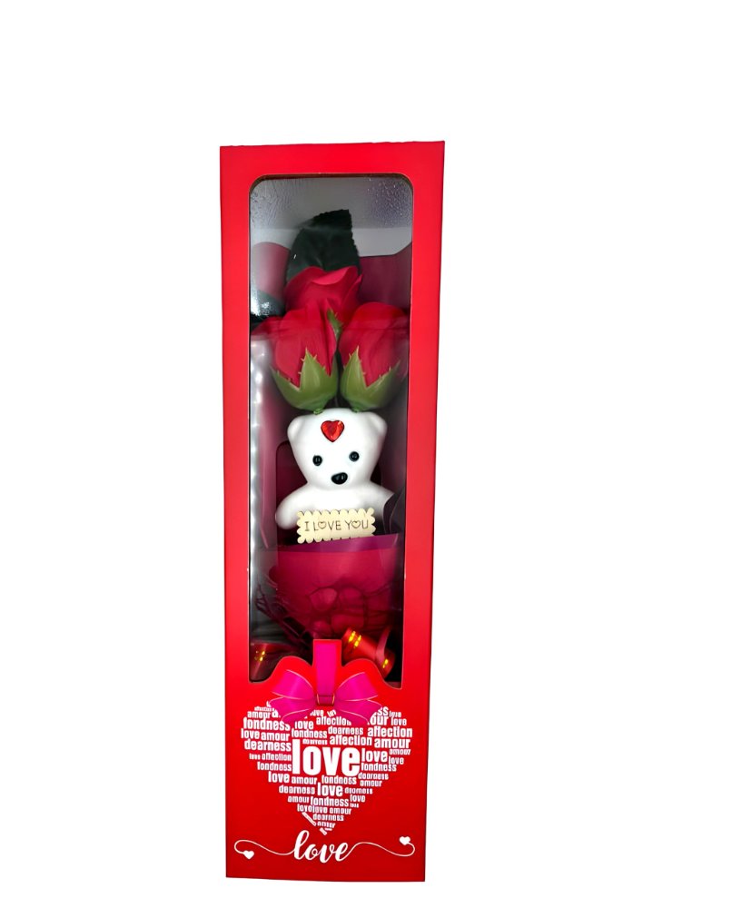 RAMO DE ROSAS EN CAJA CON LUCES - LOVE