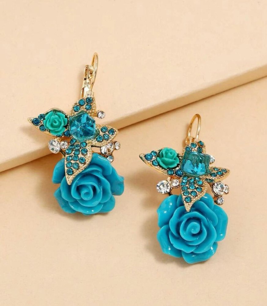 Brinco floral turquesa Ref.:La0053