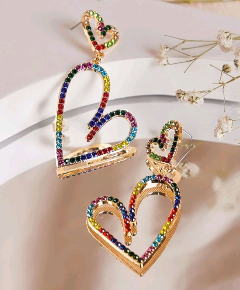 Brinco coração strass colorido Ref.:La0045