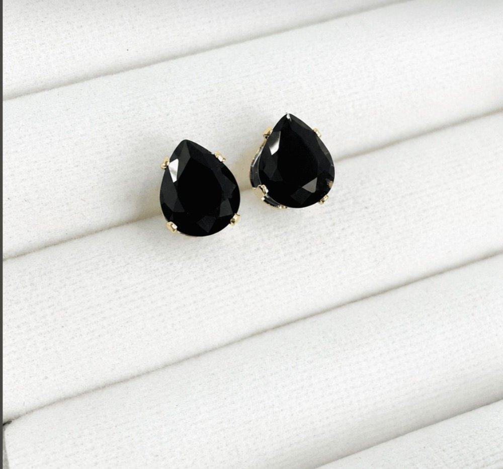 Brincos Gota Preto Folheado Ouro 18k e Prata - Ref.:La0012