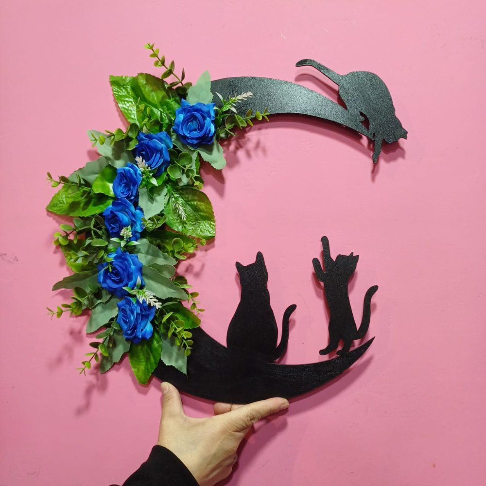 LUNA CON GATOS PINTADO Y FLORES