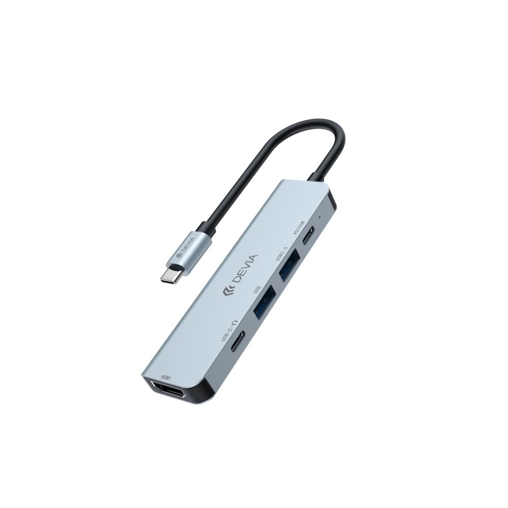 Adaptador Devia type C a 2 USB, C, PD 100W, HDMI, 5 en 1