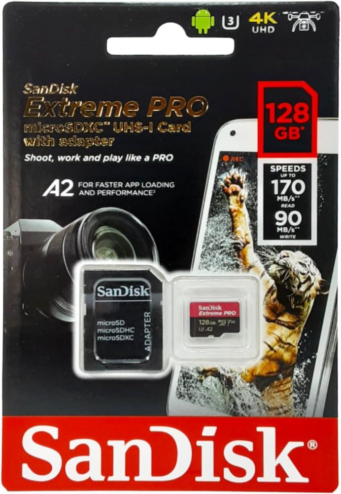 Micro SD, SanDisk, Extreme Pro U3 A2 V30 128Gb
