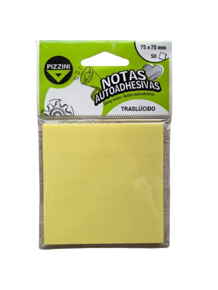 NOTAS AUTOADHESIVAS TRASLÚCIDAS AMARILLAS 75x75mm PIZZINI