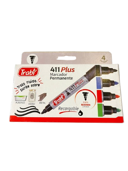 MARCADOR PERMANENTE PUNTA REDONDA  BLISTER X4 TRABI