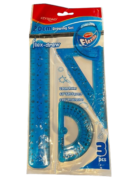 KIT FLEXIBLE REGLA - TRANSPORTADOR - ESCUADRA AZUL