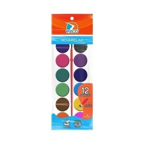 ACUARELA 12 COLORES CON PINCEL BLISTER EZCO