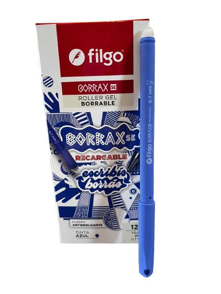 LAPICERA BORRABLE ROLLER GEL FILGO BORRAX TRAZO FINO AZUL