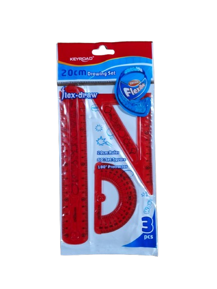KIT FLEXIBLE REGLA - TRANSPORTADOR - ESCUADRA ROJO