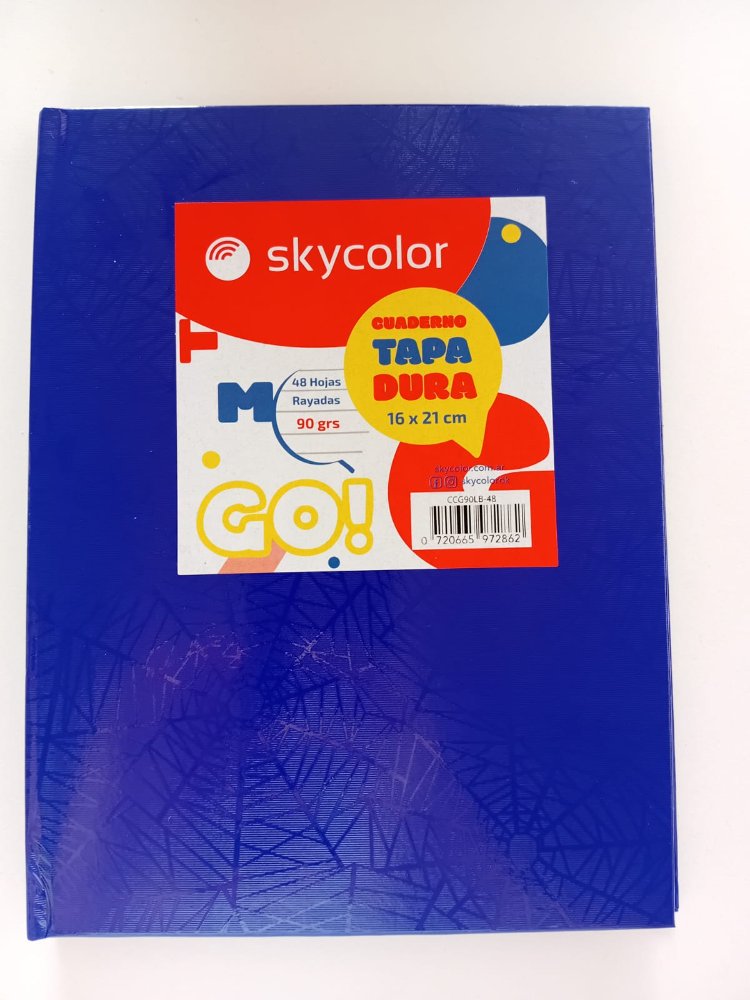 CUADERNO TAPA DURA 16X21 AZUL SKYCOLOR X48 HJS