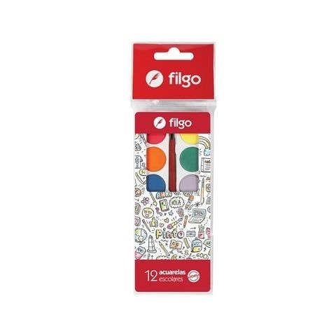 ACUARELA 12 COLORES CON PINCEL EN BLISTER PINTO FILGO