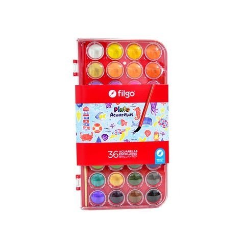 ACUARELA 36 COLORES CON PINCEL ESTUCHE RIGIDO PINTO FILGO