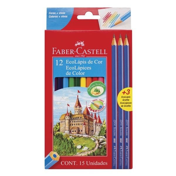 Lapiz Faber-Castell x12 Largo Color + 3 Grafito