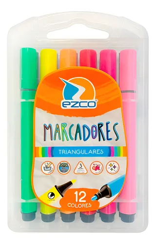 Marcadores Ezco Triangulares Valija Plastica x 12 Colores